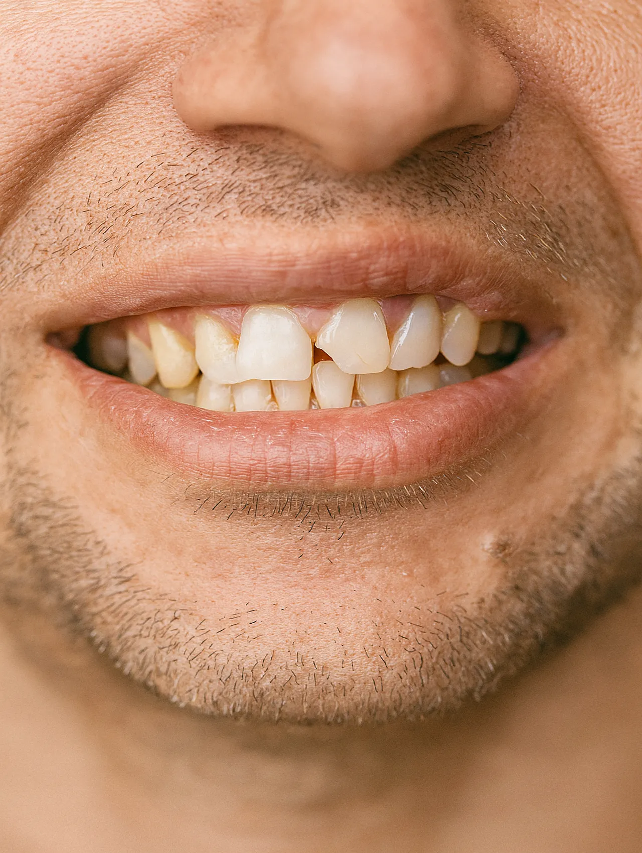 ترمیم دندان شکسته با کامپوزیت در دندان جلو یک مرد